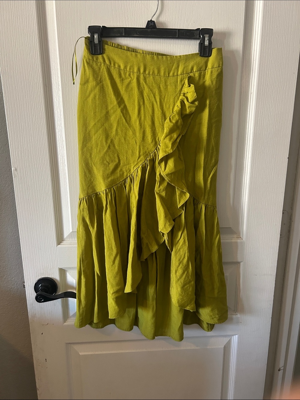 Ruffled Midi Skirt in Chartreuse
